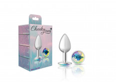 Cheeky Charms-Silver Metal Butt Plug- Round-Clear-Small