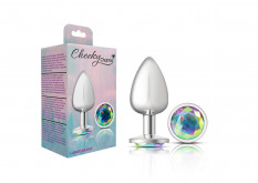 Cheeky Charms-Silver Metal Butt Plug- Round-Clear-Large