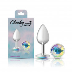 Cheeky Charms-Silver Metal Butt Plug- Round-Clear-Small