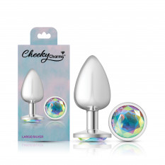 Cheeky Charms-Silver Metal Butt Plug- Round-Clear-Large